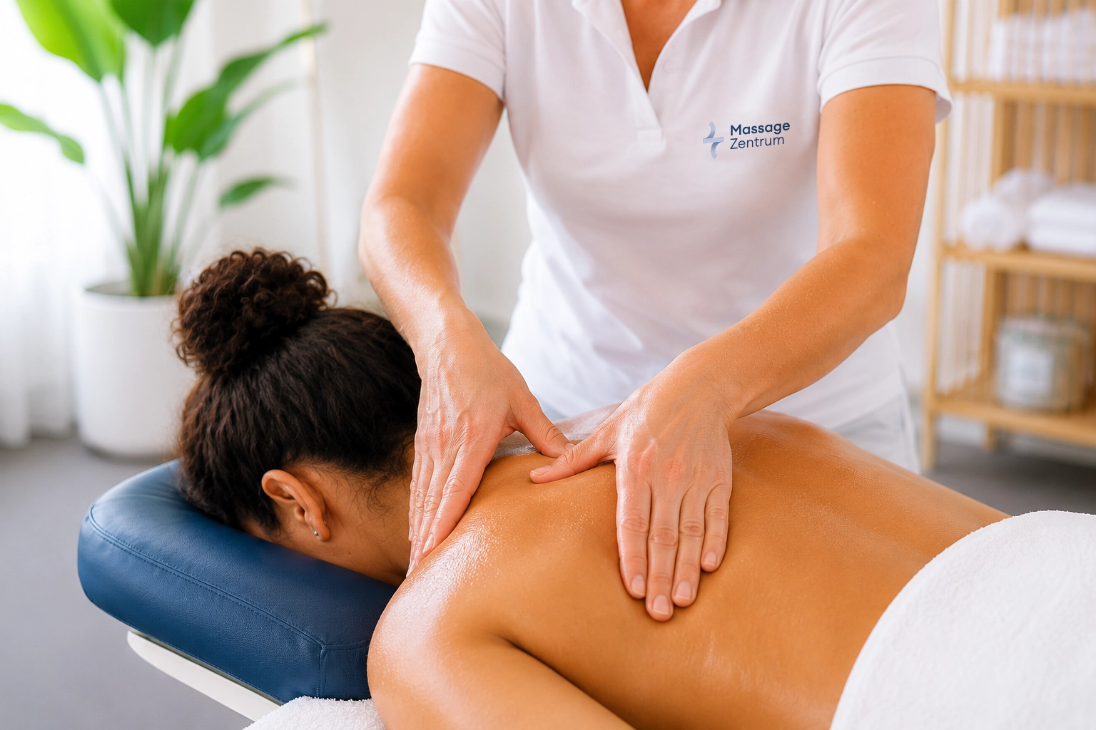 Klassische Massage an Nacken und Rücken in der Praxis in Eschen